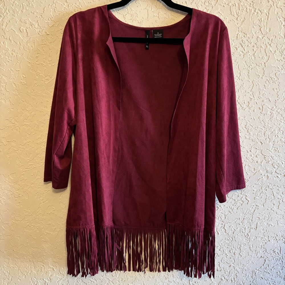 New Directions Fringed Burgundy Jacket Size Small